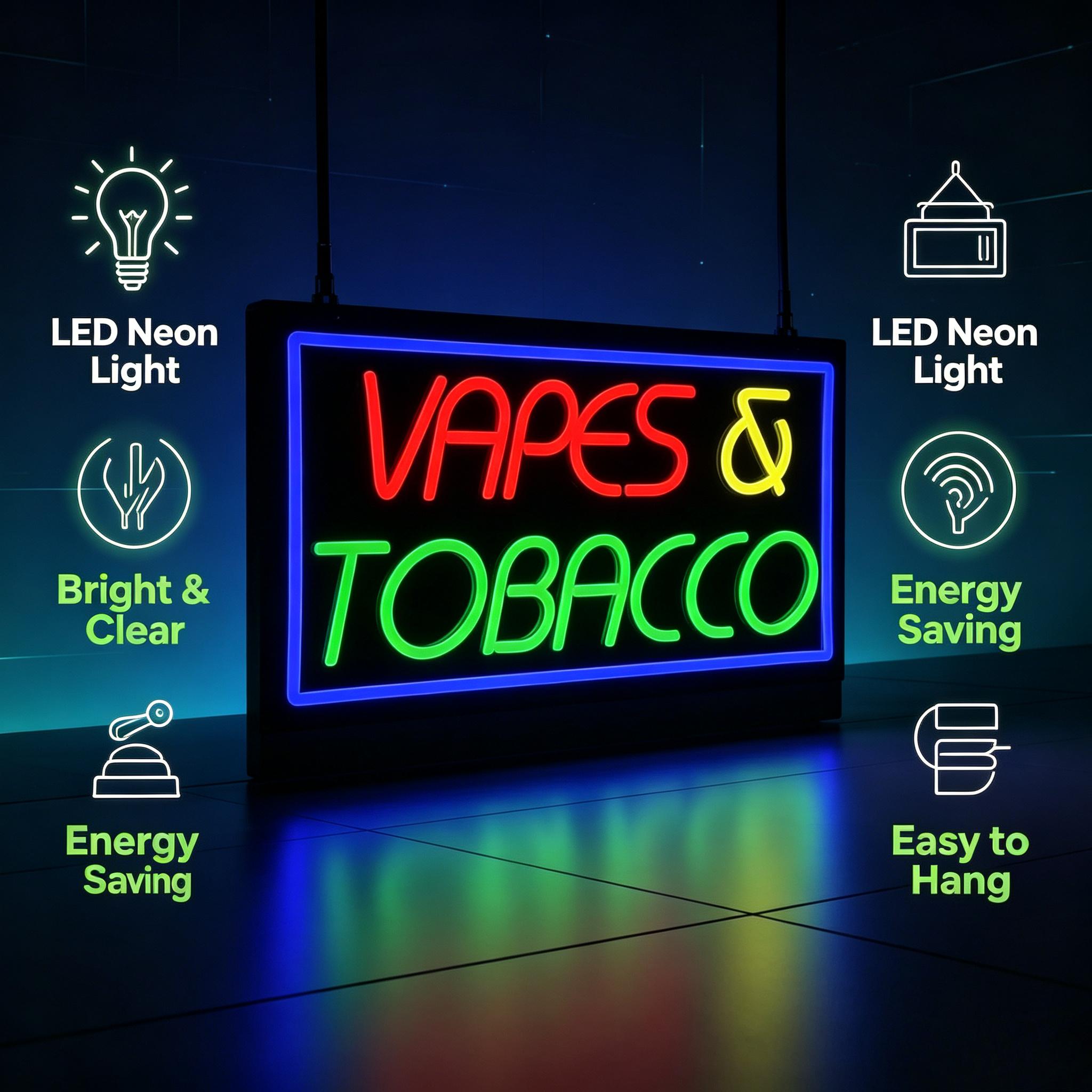 Tobacco and Vape Neon Sign USB - đánh giá và giá Vaping Store